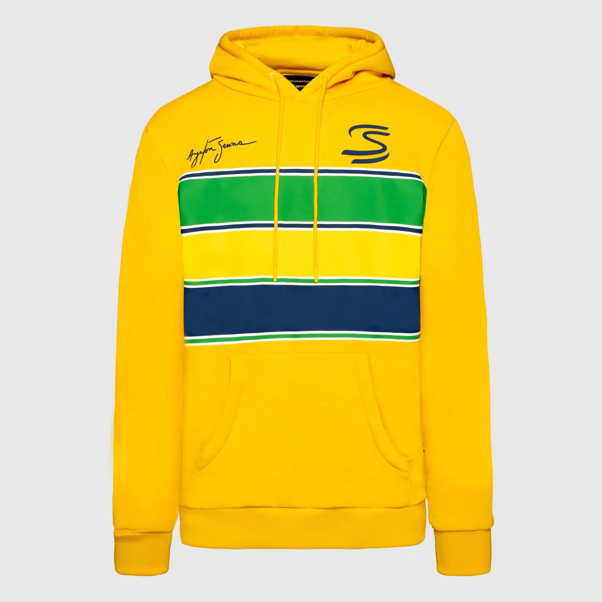 Ayrton Senna F1 Stripe Pullover Hoodie - White/Yellow – Image 2