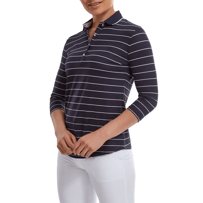 FootJoy Ladies 3/4 Sleeve Pinstripe Pique Golf Polo Shirt 88460 – Image 2