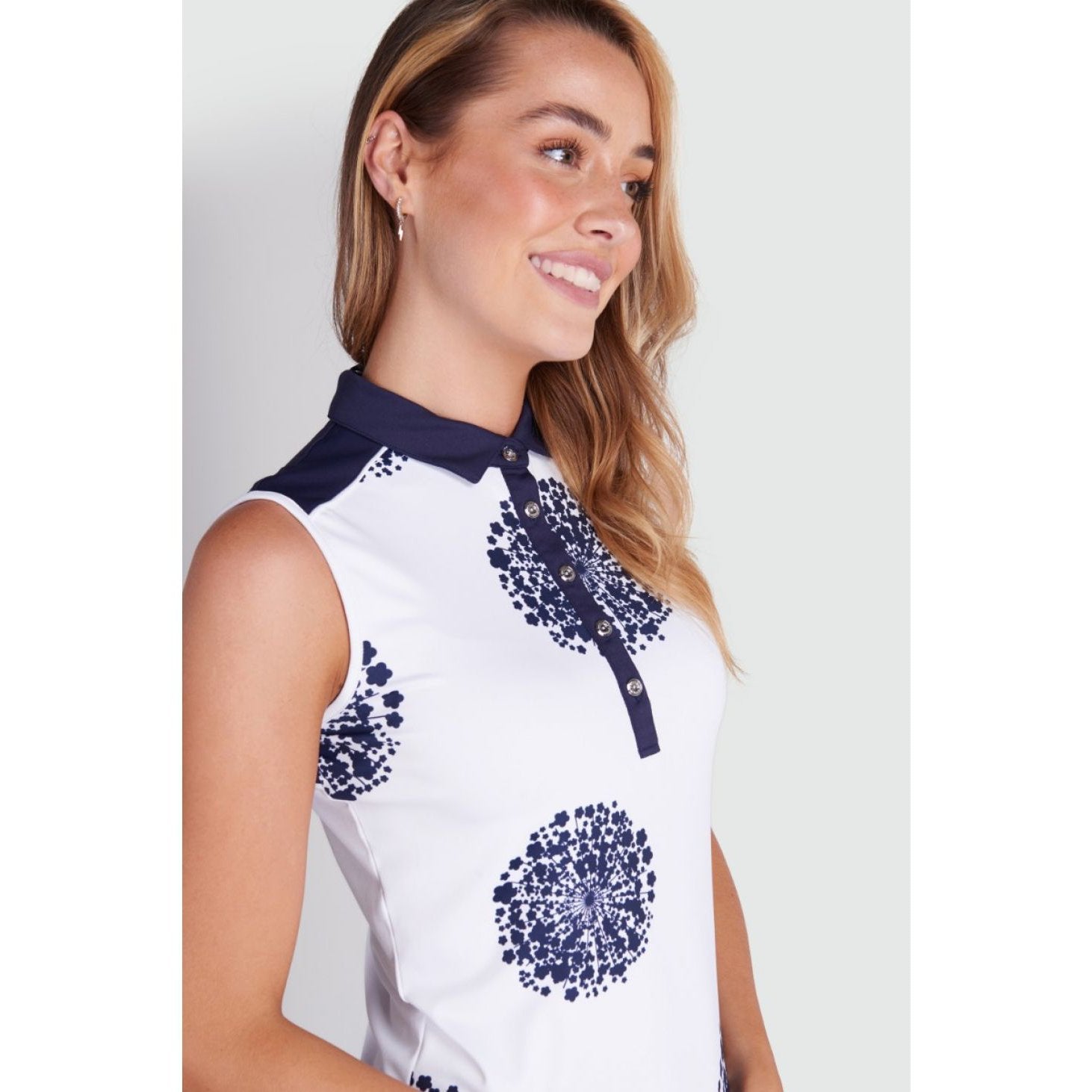 Green Lamb Ladies Enid Print Sleeveless Polo Shirt SG21866 – Image 6