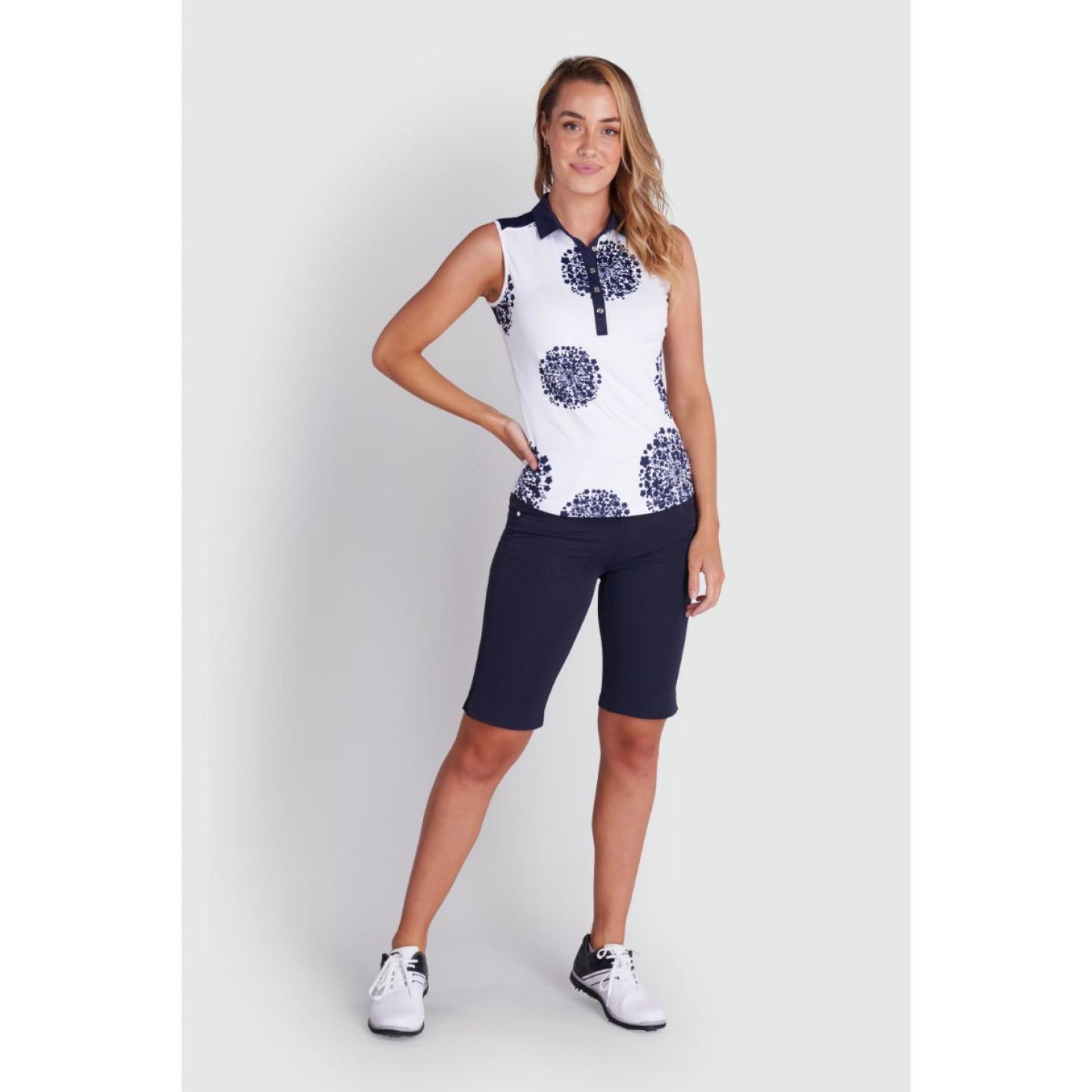 Green Lamb Ladies Enid Print Sleeveless Polo Shirt SG21866 – Image 5